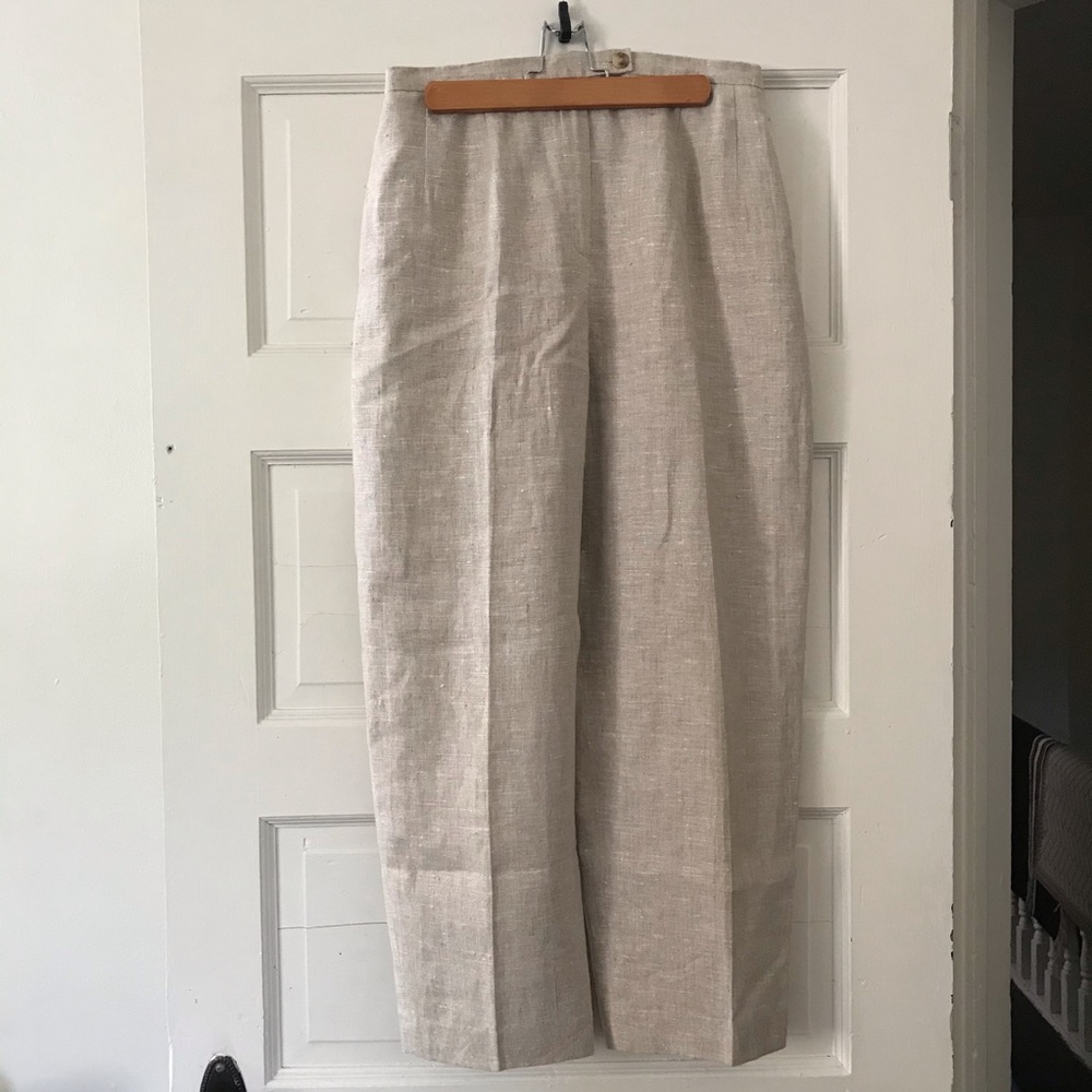 Vintage High Waist Natural Linen Pants